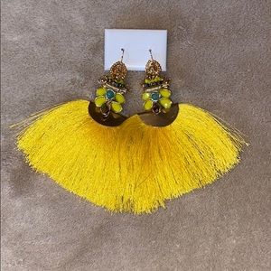 Yellow fan tassel earrings